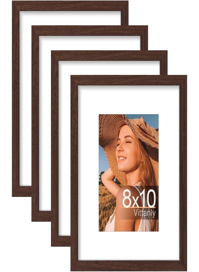 Vittanly مجموعة إطارات صور فيتانلي 8x10، 4 قطع، لعرض صور 5x7 مع إطار داخلي أو 8x10 بدون إطار داخلي، مصنوعة من الخشب المصنّع مع زجاج شبكي مقاوم للكسر، إطارات صور جدارية أو مكتبية، بني - Image 1